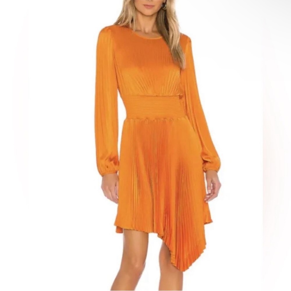 ALC Behati Asymmetrical Pleated Long Sleeve Mini Dress Sz 2 Kelly Clarkson Bold